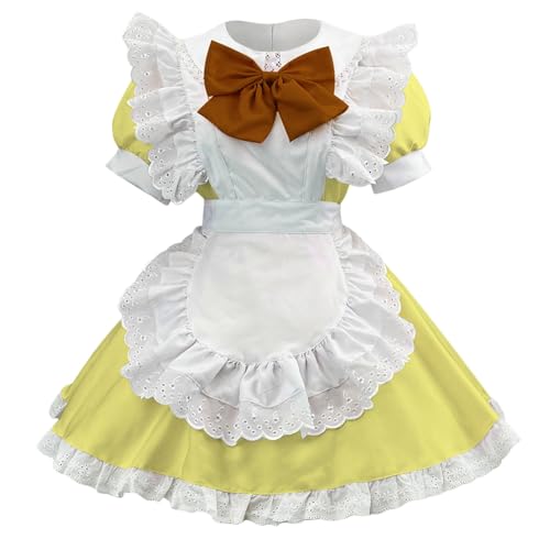 PMUYBHF Gothic-Kleidung Für Herrenhemden Süßes Damenkostüm, Cosplay, Lolita, Halloween, Bierfest, Damenkostüm Frauen Cosplay Kostüme Anime (Yellow, M) von PMUYBHF