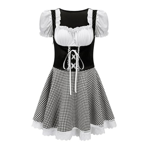 PMUYBHF Katze Cosplay Kostüm Kätzchen Schwanz Damen Halloween Kleid Oktoberfest Kurzarm Bier Bühnenauftritt Ochaco Uraraka Cosplay-Kostüm (Black, XXL) von PMUYBHF