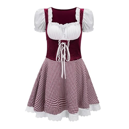 PMUYBHF Katze Cosplay Kostüm Kätzchen Schwanz Damen Halloween Kleid Oktoberfest Kurzarm Bier Bühnenauftritt Ochaco Uraraka Cosplay-Kostüm (Red, XXL) von PMUYBHF