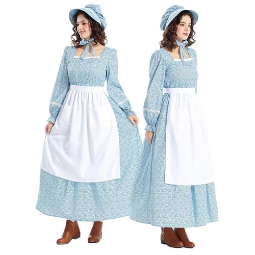 PMUYBHF Keule Waffe Mittelalterlich Kleid Frauen Präriekleider Blumenkostüm Kriegskleid Cosplay Kostüme Anime (Blue, XS) von PMUYBHF