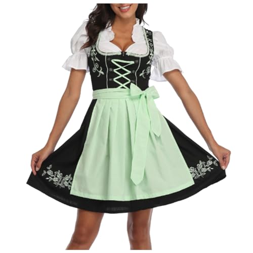 PMUYBHF Mächtiges Mittelalterliches Kleid Damen Oktoberfest Dirndl Kleid Traditionelles Deutsches Bierfest Kostüm Mondritter Kostüm Cosplay (Green L) von PMUYBHF