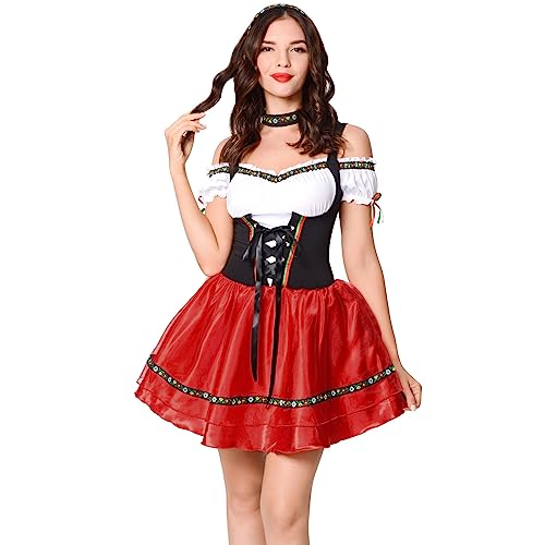 PMUYBHF Mittelalter Hoodie Olivgrün Damen Damen Bierfestkleid, Oktoberfest, Braufest, Kostümpartys, Kostümkleider Padme-Cosplay-Kostüm (Red, L) von PMUYBHF