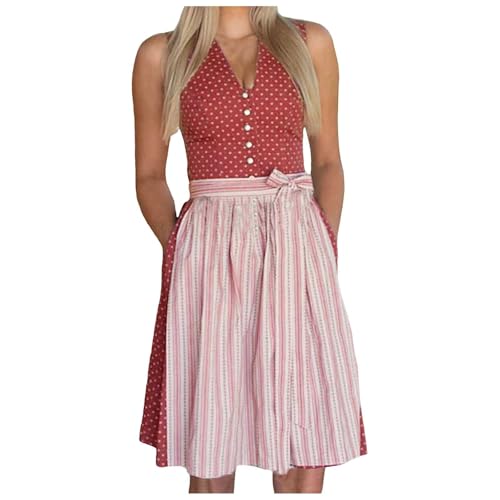 PMUYBHF Mittelalterkleid Damenbekleidung Damen Oktoberfest Dirndl Kleid Traditionelles Deutsches Bierfest Kostüm Maka Albarn Cosplay-Kostüm (Red, S) von PMUYBHF