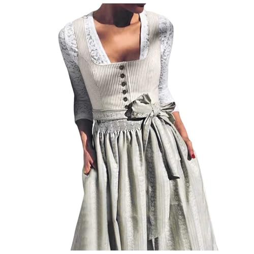 PMUYBHF Mittelalterliche Cosplay-Männer Damen Oktoberfest Dirndl Kleid Traditionelles Deutsches Bierfest Kostüm Weibliche Cosplay-Kostüme (Grey XXL) von PMUYBHF