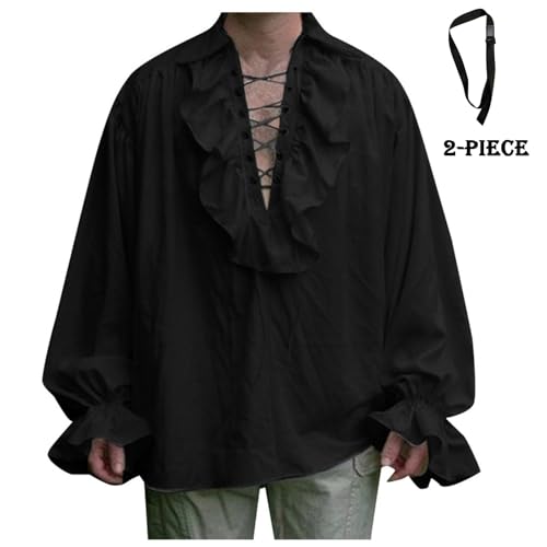 PMUYBHF Mittelalterliche Gegenstände Versteigern Mittelalterliches Vintage-Hemd für Männer mit Bund im Hofstil für Halloween, zweiteiliges Bierfest-Kostümset Himiko-Toga-Cosplay-Kostüm (Black, XL) PMUYBHF Mittelalterliche Gegenstände Versteigern Mittelalterliches Vintage-Hemd für Männer mit Bund im Hofstil für Halloween, zweiteiliges Bierfest-Kostümset Himiko-Toga-Cosplay-Kostüm (Black, XL) von PMUYBHF