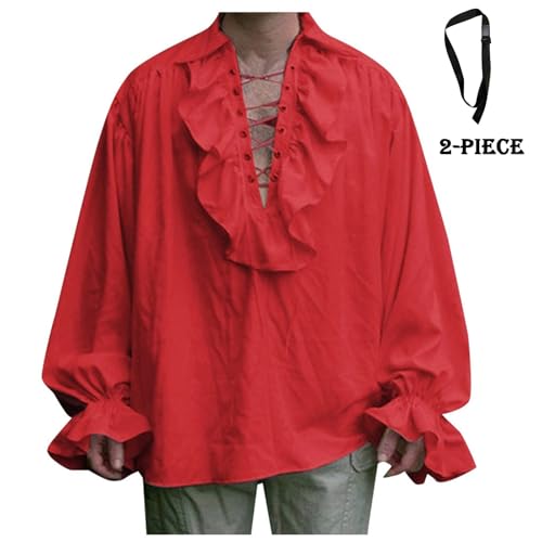 PMUYBHF Mittelalterliche Gegenstände Versteigern Mittelalterliches Vintage-Hemd für Männer mit Bund im Hofstil für Halloween, zweiteiliges Bierfest-Kostümset Himiko-Toga-Cosplay-Kostüm (Red, XXXXL) PMUYBHF Mittelalterliche Gegenstände Versteigern Mittelalterliches Vintage-Hemd für Männer mit Bund im Hofstil für Halloween, zweiteiliges Bierfest-Kostümset Himiko-Toga-Cosplay-Kostüm (Red, XXXXL) von PMUYBHF