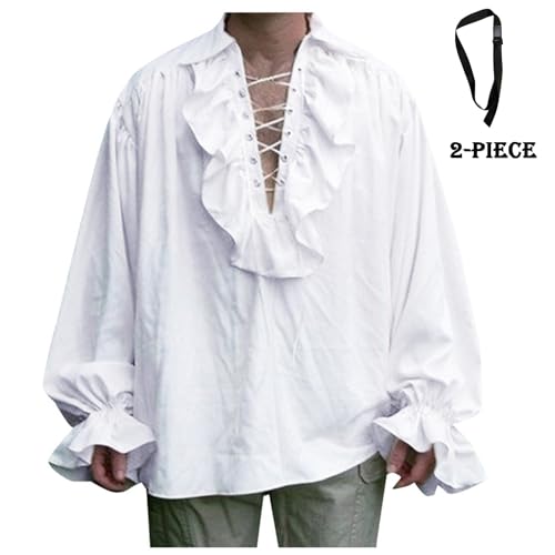PMUYBHF Mittelalterliche Gegenstände Versteigern Mittelalterliches Vintage-Hemd für Männer mit Bund im Hofstil für Halloween, zweiteiliges Bierfest-Kostümset Himiko-Toga-Cosplay-Kostüm (White, XXXXL) PMUYBHF Mittelalterliche Gegenstände Versteigern Mittelalterliches Vintage-Hemd für Männer mit Bund im Hofstil für Halloween, zweiteiliges Bierfest-Kostümset Himiko-Toga-Cosplay-Kostüm (White, XXXXL) von PMUYBHF