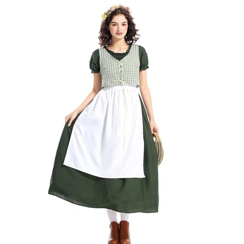 PMUYBHF Mittelalterliche Geschichte Geschenke Halloween Kostüm Dunkelgrün Garten Plaid Kleid Mittelalter Kleid Herren Kapuzenmantel Ritter Ausgefallenes Cooles Cosplay-Kostüm (Green, S) von PMUYBHF