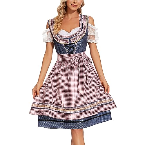 PMUYBHF Mittelalterliche Panzerplatte Deutsches Oktoberfest-National-Retro-Kleid für Damen, kurzärmelig, Bedruckt, Bierkleidung, Bühnenaufführungsanzug Deku Cosplay Kostüm Kampfanzug (Blue, M) von PMUYBHF