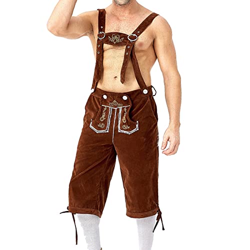 PMUYBHF Mittelalterliche Ritterspielzeugsoldaten 1PC Bühnenkostüm 1PC Latzhose Traditionelle Bier Festival Kleidung Kariertes Hemd Sticken Jotaro Kujo Cosplay-Kostüm (Brown, XL) von PMUYBHF