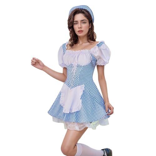 PMUYBHF Schönes Cosplay-Kostüm Traditionelles bayerisches Dirndlkleid für den Oktoberfest-Kellnerstil Popee Der Darsteller Cosplay Kostüm Bodysuit (Blue, XXL) von PMUYBHF