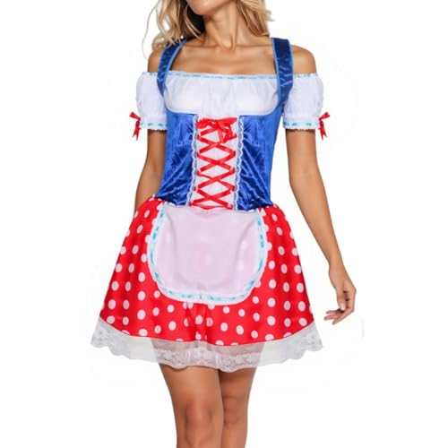 PMUYBHF Shikamaru-Cosplay-Kostüm Bayerisches Bierfestkostüm, deutsches Cosplay-Outfit für mit gepunkteter Mütze und Hosenträgern Partys Veranstaltungen, Dämonentöter Cosplay Kostüm (Red, One Size) von PMUYBHF