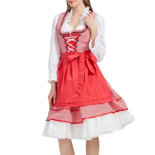 PMUYBHF Venusfliegenfalle Kostüm Cosplay Elegantes Cosplay-Kostüm, Hofkleid, Bierfest-Outfit, Performance-Party-Kleidung, rot kariertes vierteiliges Set mit klassischem Design Muskelanzug (Red, L) von PMUYBHF