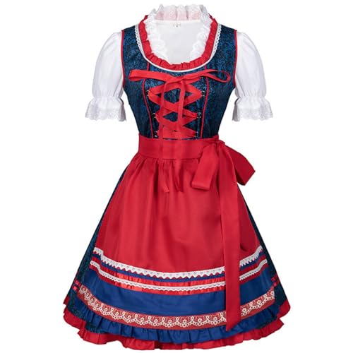 PMUYBHF Wikingerkleidung Für Frauen Im Mittelalter Frauen 2PC Kostüm 1PC Kleid + 1PC Schürze Oktoberfest Fat People's Traditionelle Folk Stil Bier Kleid Uzui-Tengen-Cosplay-Kostüm (Blue, M) von PMUYBHF