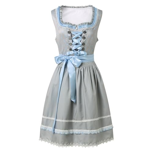 Schwertstütze Mittelalterlich Damen Oktoberfest Dirndl Kleid Traditionelles Deutsches Bierfest Kostüm Erwachsener Tierpyjama Halloween Cosplay Kostüm Für Paare (Blue, S) von PMUYBHF