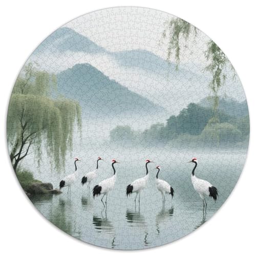 Crane 1000 Teile Puzzle Crane Ink and Wash RundPuzzle Druck Schwieriges Unmögliches Puzzle Puzzle Stressfreisetzung Spielzeug Geeignet Ab 12 Jahren Puzzles-Geschenk 1000pcs (67.5x67.5cm) von PNSDUESA