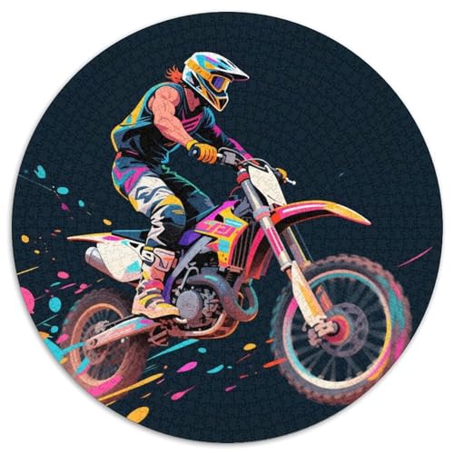 Dirt Bike 1000 Teile Puzzle Dirt Bike RundPuzzle Schwieriges Großes Puzzle PädagogischesStressabbau-Spielzeug Für Erwachsene Kinder Erwachsene Wand Dekoration 1000pcs (67.5x67.5cm) von PNSDUESA