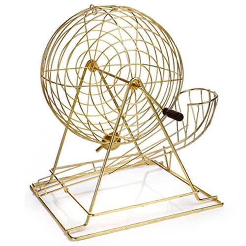 POCDOKYZ Großer Bingo-Ballkäfig aus Metall (Kapazität 150 Stück), Bingo-Set – Holzgriff und gebogener Riegel für Partys, Veranstaltungen, Spieleabende, Bälle Nicht im Lieferumfang enthalten,Metallic von POCDOKYZ