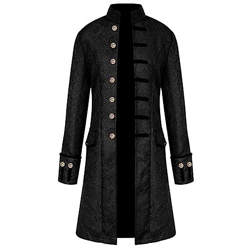 PODOLIXIA Halloween Kostüm Herren Steampunk Mantel Elegant Stehkragen Männer Gothic Mittelalter Karneval Jacke, Viktorianischen Gehrock Uniform Smoking Retro Langer Button Kleidung von PODOLIXIA
