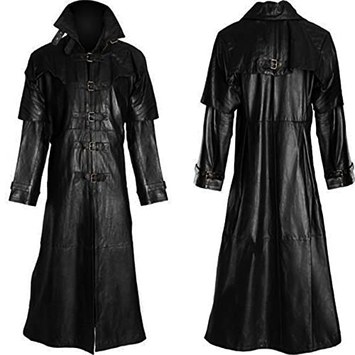 PODOLIXIA Lange Mantel Herren Ledermantel Kunstleder Lederjacke Gothic Mittelalter Halloween-Kostüm Vampirjäger Bikerjacke Winterjacke von PODOLIXIA