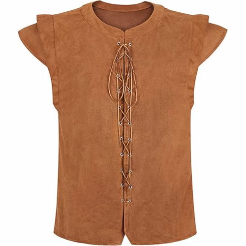 PODOLIXIA Mittelalter Kleidung Herren Weste Renaissance Pirate Kostüm Gothic Steampunk Schnürweste Cosplay Top Halloween Costume Piratenkostüm Herrenweste von PODOLIXIA