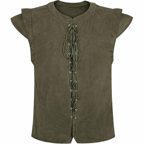 PODOLIXIA Mittelalter Kleidung Herren Weste Renaissance Pirate Kostüm Gothic Steampunk Schnürweste Cosplay Top Halloween Costume Piratenkostüm Herrenweste von PODOLIXIA