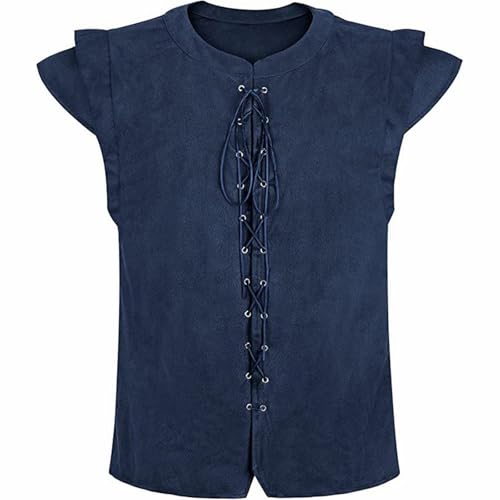 PODOLIXIA Mittelalter Kleidung Herren Weste Renaissance Pirate Kostüm Gothic Steampunk Schnürweste Cosplay Top Halloween Costume Piratenkostüm Herrenweste von PODOLIXIA