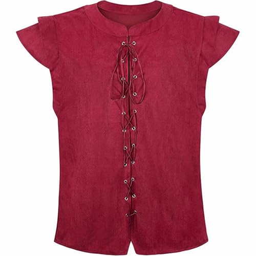 PODOLIXIA Mittelalter Kleidung Herren Weste Renaissance Pirate Kostüm Gothic Steampunk Schnürweste Cosplay Top Halloween Costume Piratenkostüm Herrenweste von PODOLIXIA