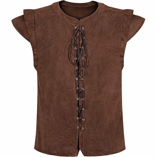 PODOLIXIA Mittelalter Kleidung Herren Weste Renaissance Pirate Kostüm Gothic Steampunk Schnürweste Cosplay Top Halloween Costume Piratenkostüm Herrenweste von PODOLIXIA