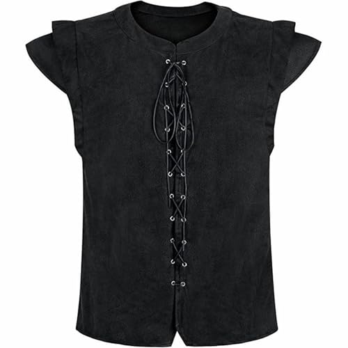 PODOLIXIA Mittelalter Kleidung Herren Weste Renaissance Pirate Kostüm Gothic Steampunk Schnürweste Cosplay Top Halloween Costume Piratenkostüm Herrenweste von PODOLIXIA