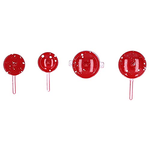 Miniaturkochgeschirrset - Metall, Nicht - und langlebig, Leuchtend rotes Küchendekor, 1/12 -Puppenhauszubehör für Kinderpuppenliebhaber, 4 Töpfe Pfannen mit Deckel von PODSJD