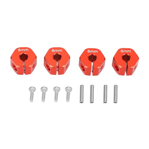 POENVFPO 12mm Aluminiumrad -Hex -Antriebs -Hub -Hub -Adapter und M4 -Locknuss (4p) für SCX10 Wraith, Upgrade für RC -Modellauto -Teile (Rot) von POENVFPO