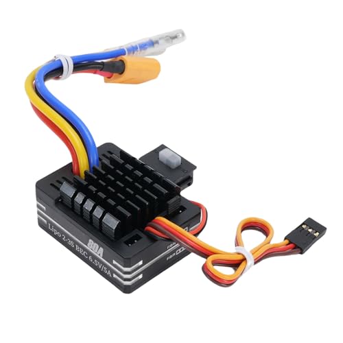 POENVFPO 80A Gebürstete ESC, Metallwasserstaub -Prävention Design, Überhitzung Niedriger Spannungsschutz, 3 Kontrollmodi für 1/10 RC -Auto RC -Boot 540 550 750 Motoren (L) von POENVFPO