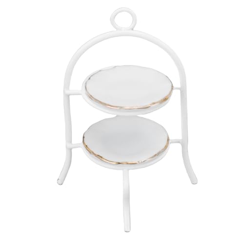 POENVFPO Miniatur 2 -Tier -Kuchenständer, Puppenhausdekorationszubehör mit 4 Stcs -Platten, weiß, 3,8 X 3,8 X 6,1 cm, für 1:12 Puppenhaus Skala (White) von POENVFPO