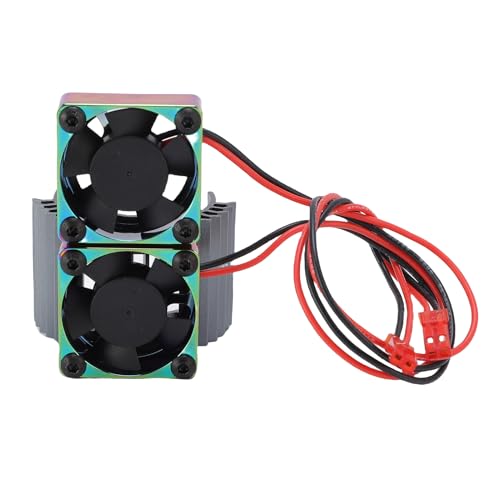POENVFPO RC -Auto Motor Double Kühllüfter Kühlkörper, Dual -Lüfter -Design für 380 540 550 3650 3660 3674 Motor DC 7V Hohe Drehzahl (Grau Bunt) von POENVFPO