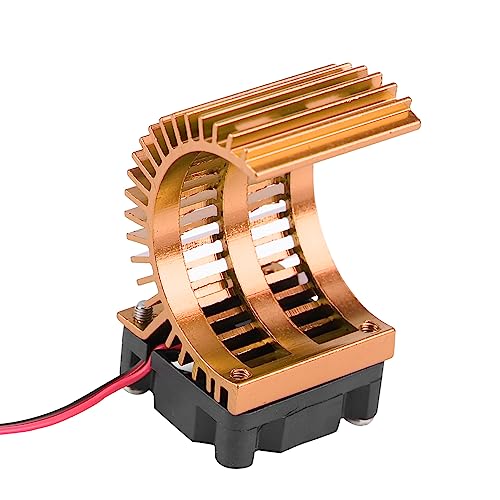 POENVFPO RC-Motorkühlkörper, RC-Kühlkörper mit Lüfter, Motorkühlkörper aus Aluminiumlegierung für Elektro-RC-Car Im Maßstab 1:10 (Gold) von POENVFPO