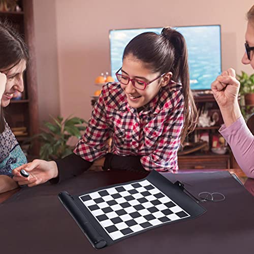 POENVFPO Schach-Set Tragbares PU Leder-Roll-U-up-Reisebrettspiel für Erwachsene, Schwarze Handgenähte Plastikschachbrett, Reißverschlussbeutel, 25,5 * 34,5 cm Größe, Geeignet für die Reise Geeignet von POENVFPO