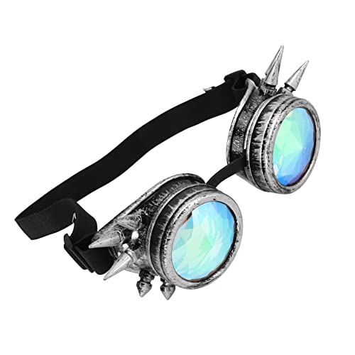 POENVFPO Steampunk Goggles Kaleidoscope Goggles Trippy Psychedelic Vintage Decor mit Verstellbaren Noses -Noses -Elastizieren für Halloween Partys Kostümzubehör (Antikes Silber) von POENVFPO