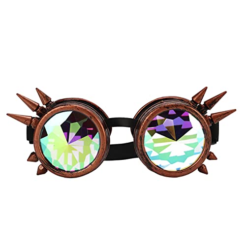 POENVFPO Steampunk Goggles Kaleidoscope Goggles Trippy Psychedelic Vintage Decor mit Verstellbaren Noses -Noses -Elastizieren für Halloween Partys Kostümzubehör (Kupferfarbe) von POENVFPO
