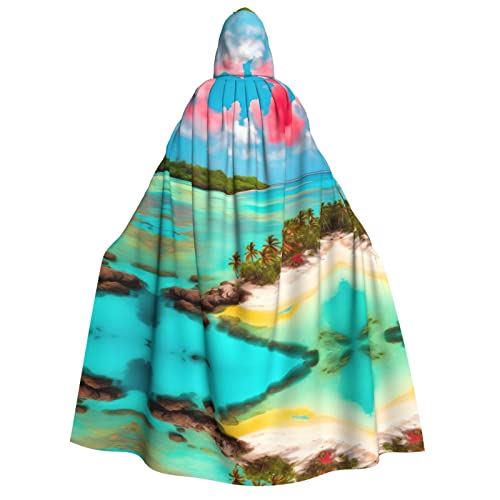 POEZJZW Caribbean Scenery Umhang mit Kapuze für Erwachsene, für Damen und Herren, Halloween-Kostüm, Maskerade, Cosplay, Kostüm, Weihnachten, Party, Robe von POEZJZW