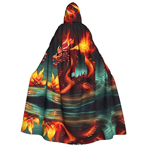 POEZJZW Drachenkönig im Feuer Erwachsenen-Umhang mit Kapuze für Damen und Herren, Halloween-Kostüm, Maskerade, Cosplay, Kostüm, Weihnachten, Party, Robe von POEZJZW