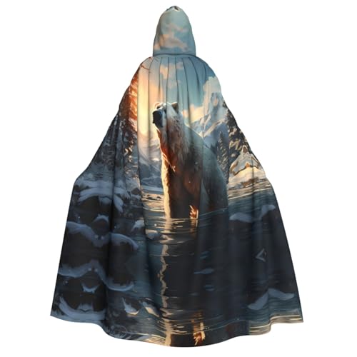 POEZJZW Eisbär im Winter Kapuzenumhang für Erwachsene für Damen und Herren, Halloween-Kostüm, Maskerade, Cosplay, Kostüm, Weihnachten, Party, Robe von POEZJZW