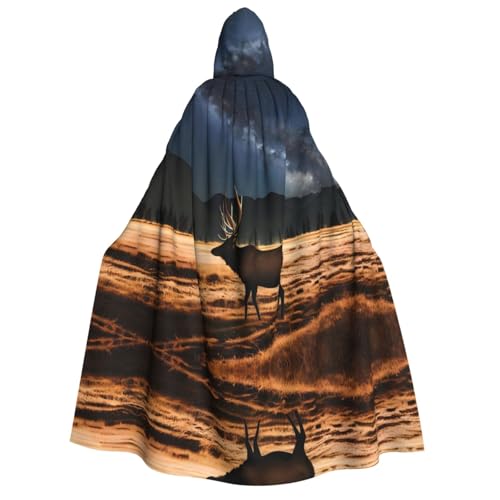 POEZJZW Elch in The Meadow Erwachsenen-Umhang mit Kapuze für Damen und Herren, Halloween-Kostüm, Maskerade, Cosplay, Kostüm, Weihnachten, Party, Robe von POEZJZW