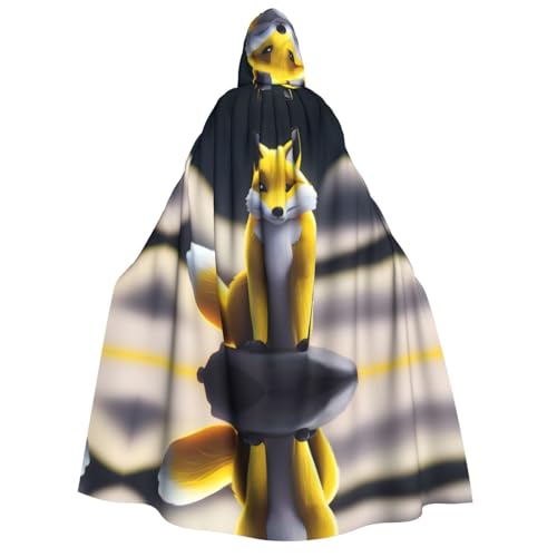 POEZJZW Gelber Fuchs-Umhang mit Kapuze für Erwachsene, für Damen und Herren, Halloween-Kostüm, Maskerade, Cosplay, Kostüm, Weihnachten, Party, Robe von POEZJZW