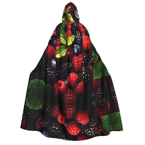 POEZJZW Hintergrund Beeren Erwachsene Kapuzenumhang Umhang Damen Herren Halloween Kostüm Maskerade Cosplay Kostüm Weihnachten Party Robe von POEZJZW