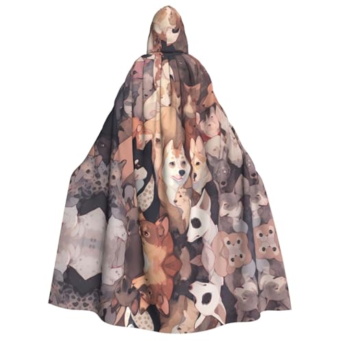 POEZJZW Hundebilder, Kapuzenumhang für Erwachsene für Damen und Herren, Halloween-Kostüm, Maskerade, Cosplay, Kostüm, Weihnachten, Party, Robe von POEZJZW