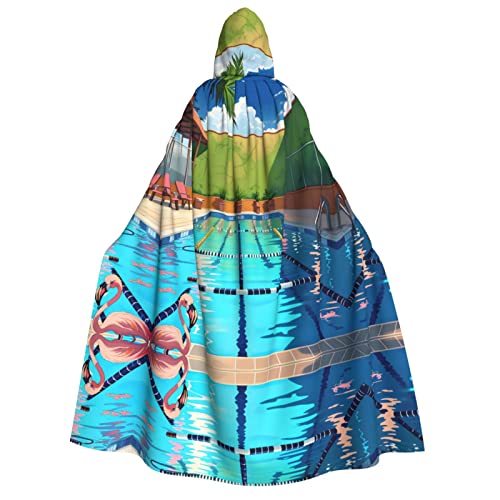 POEZJZW Kapuzenumhang mit Flamingo und Schwimmbad für Erwachsene, für Damen und Herren, Halloween-Kostüm, Maskerade, Cosplay, Kostüm, Weihnachten, Party, Robe POEZJZW Kapuzenumhang mit Flamingo und Schwimmbad für Erwachsene, für Damen und Herren, Halloween-Kostüm, Maskerade, Cosplay, Kostüm, Weihnachten, Party, Robe von POEZJZW