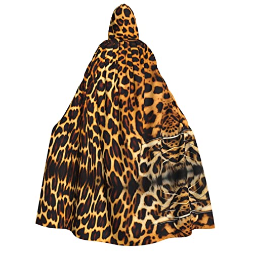 POEZJZW Kapuzenumhang mit Leopardenmuster für Erwachsene, für Damen und Herren, Halloween-Kostüm, Maskerade, Cosplay, Kostüm, Weihnachten, Party, Robe von POEZJZW