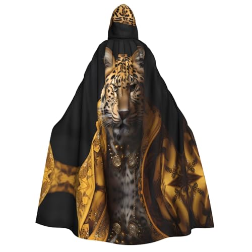 POEZJZW Leopard in einer Lederjacke mit Kapuze für Erwachsene, Umhang für Damen und Herren, Halloween-Kostüm, Maskerade, Cosplay, Kostüm, Weihnachten, Party, Robe von POEZJZW