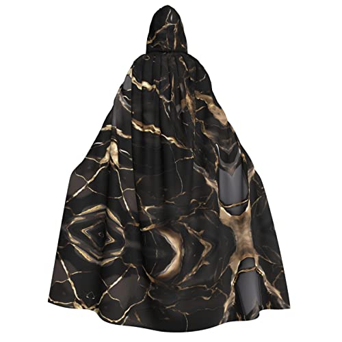 POEZJZW Schwarz-goldener Marmorumhang mit Kapuze für Erwachsene für Damen und Herren, Halloween-Kostüm, Maskerade, Cosplay, Kostüm, Weihnachten, Party, Robe von POEZJZW
